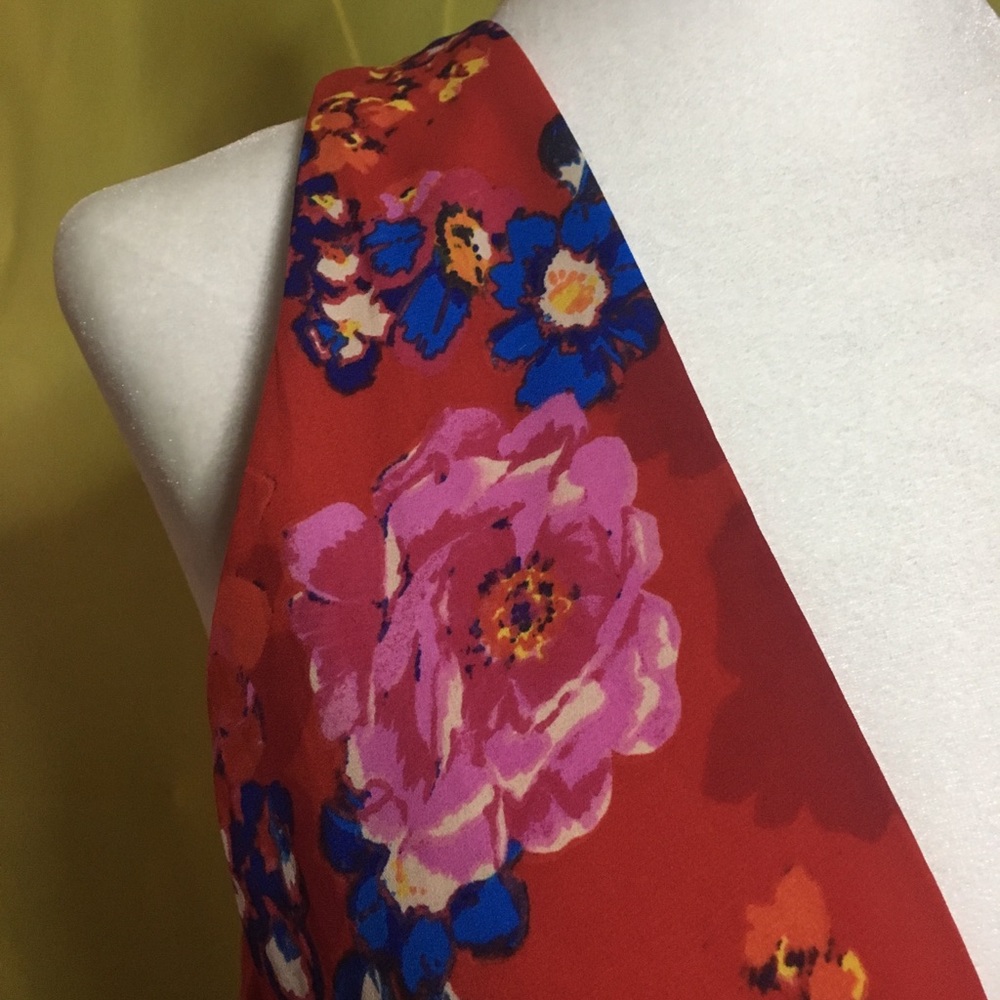Red floral dress.